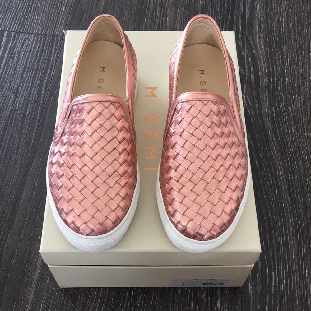 M.Gemi metallic leather rose gold cerchio slip on sneakers 36